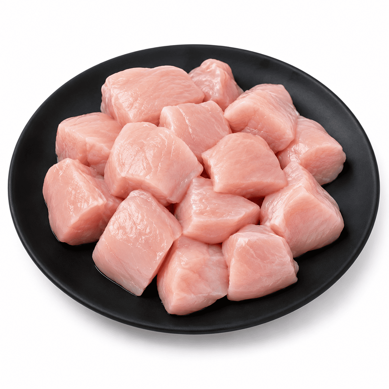 Fresh Boneless Chicken Kebab Cut Cubes on Black Plate - ChickenWala Patna